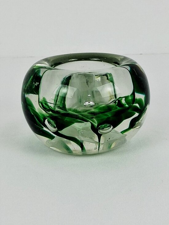 Unbranded Other - VTG Green Swirl Bubble Art Clear Glass 1 lb Paperweight Ashtray Trinket Dish